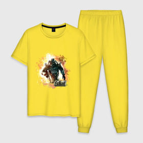 Мужская пижама хлопок с принтом Герой Fallout в Екатеринбурге, 100% хлопок | брюки и футболка прямого кроя, без карманов, на брюках мягкая резинка на поясе и по низу штанин
 | fallout | логотип | постапокалиптические | фаллаут | фоллаут