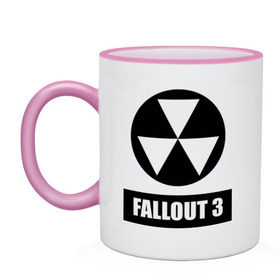Кружка двухцветная с принтом Fallout Black logo в Екатеринбурге, керамика | объем — 330 мл, диаметр — 80 мм. Цветная ручка и кайма сверху, в некоторых цветах — вся внутренняя часть | 