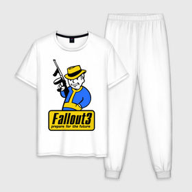 Мужская пижама хлопок с принтом Fallout Man в Екатеринбурге, 100% хлопок | брюки и футболка прямого кроя, без карманов, на брюках мягкая резинка на поясе и по низу штанин
 | fallout | логотип | постапокалиптические | фаллаут | фоллаут