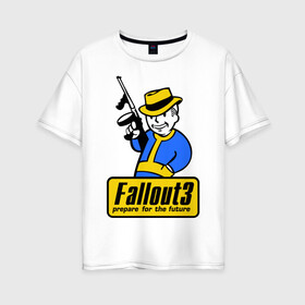 Женская футболка хлопок Oversize с принтом Fallout Man в Екатеринбурге, 100% хлопок | свободный крой, круглый ворот, спущенный рукав, длина до линии бедер
 | fallout | логотип | постапокалиптические | фаллаут | фоллаут