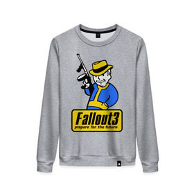 Женский свитшот хлопок с принтом Fallout Man в Екатеринбурге, 100% хлопок | прямой крой, круглый вырез, на манжетах и по низу широкая трикотажная резинка  | fallout | логотип | постапокалиптические | фаллаут | фоллаут