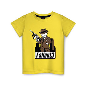 Детская футболка хлопок с принтом Fallout Man with gun в Екатеринбурге, 100% хлопок | круглый вырез горловины, полуприлегающий силуэт, длина до линии бедер | Тематика изображения на принте: fallout | логотип | постапокалиптические | фаллаут | фоллаут