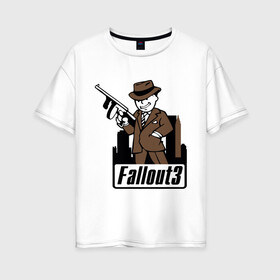 Женская футболка хлопок Oversize с принтом Fallout Man with gun в Екатеринбурге, 100% хлопок | свободный крой, круглый ворот, спущенный рукав, длина до линии бедер
 | fallout | логотип | постапокалиптические | фаллаут | фоллаут