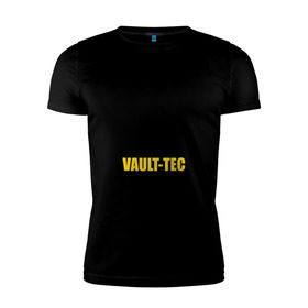 Мужская футболка премиум с принтом Fallout Vault-tec в Екатеринбурге, 92% хлопок, 8% лайкра | приталенный силуэт, круглый вырез ворота, длина до линии бедра, короткий рукав | fallout | логотип | постапокалиптические | фаллаут | фоллаут