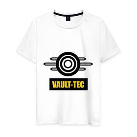 Мужская футболка хлопок с принтом Fallout Vault-tec в Екатеринбурге, 100% хлопок | прямой крой, круглый вырез горловины, длина до линии бедер, слегка спущенное плечо. | fallout | логотип | постапокалиптические | фаллаут | фоллаут