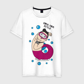 Мужская футболка хлопок с принтом Gang nam fish в Екатеринбурге, 100% хлопок | прямой крой, круглый вырез горловины, длина до линии бедер, слегка спущенное плечо. | 