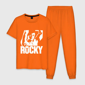 Мужская пижама хлопок с принтом Рокки Бальбоа (Rocky) в Екатеринбурге, 100% хлопок | брюки и футболка прямого кроя, без карманов, на брюках мягкая резинка на поясе и по низу штанин
 | rocky | рокки | рокки бальбоа