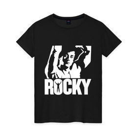 Женская футболка хлопок с принтом Рокки Бальбоа (Rocky) в Екатеринбурге, 100% хлопок | прямой крой, круглый вырез горловины, длина до линии бедер, слегка спущенное плечо | rocky | рокки | рокки бальбоа