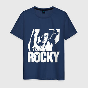 Мужская футболка хлопок с принтом Рокки Бальбоа (Rocky) в Екатеринбурге, 100% хлопок | прямой крой, круглый вырез горловины, длина до линии бедер, слегка спущенное плечо. | rocky | рокки | рокки бальбоа
