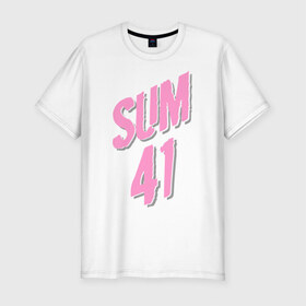 Мужская футболка премиум с принтом Sum 41 pink в Екатеринбурге, 92% хлопок, 8% лайкра | приталенный силуэт, круглый вырез ворота, длина до линии бедра, короткий рукав | Тематика изображения на принте: rock | музыка | музыкальные стили | панк | панк рок | рок