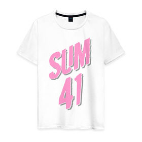 Мужская футболка хлопок с принтом Sum 41 pink в Екатеринбурге, 100% хлопок | прямой крой, круглый вырез горловины, длина до линии бедер, слегка спущенное плечо. | Тематика изображения на принте: rock | музыка | музыкальные стили | панк | панк рок | рок