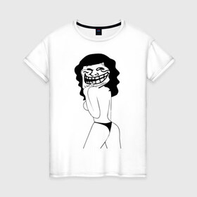 Женская футболка хлопок с принтом sexy trollface в Екатеринбурге, 100% хлопок | прямой крой, круглый вырез горловины, длина до линии бедер, слегка спущенное плечо | trollface | интернет приколы | мемы