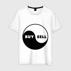 Мужская футболка хлопок с принтом Инь Янь буржуя в Екатеринбурге, 100% хлопок | прямой крой, круглый вырез горловины, длина до линии бедер, слегка спущенное плечо. | Тематика изображения на принте: buy | sell | инь ян | купить | продать