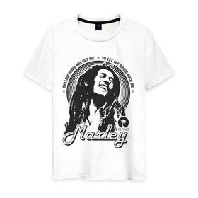 Мужская футболка хлопок с принтом Marley в Екатеринбурге, 100% хлопок | прямой крой, круглый вырез горловины, длина до линии бедер, слегка спущенное плечо. | bob markey | marley | reggae | боб марли | регги
