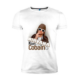 Мужская футболка премиум с принтом Kurt Cobain в очках в Екатеринбурге, 92% хлопок, 8% лайкра | приталенный силуэт, круглый вырез ворота, длина до линии бедра, короткий рукав | kurt cobain | kurt cobain в очках | nirvana | музыка | нирвана