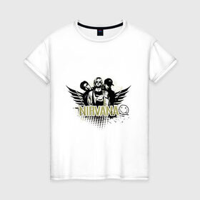 Женская футболка хлопок с принтом Группа нирвана в Екатеринбурге, 100% хлопок | прямой крой, круглый вырез горловины, длина до линии бедер, слегка спущенное плечо | 