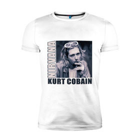 Мужская футболка премиум с принтом Nirvana- Kurt Cobain в Екатеринбурге, 92% хлопок, 8% лайкра | приталенный силуэт, круглый вырез ворота, длина до линии бедра, короткий рукав | kurt cobain | nirvana | группы | курт кобейн | музыка | музыкальные группы. курт | нирвана