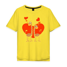 Мужская футболка хлопок Oversize с принтом ЖИРАФЫ НА СЕРДЦЕ в Екатеринбурге, 100% хлопок | свободный крой, круглый ворот, “спинка” длиннее передней части | 14 февраля | african | animals | february 14 | giraffes | hearts | love | lovers | valentines day | африканские | влюблённые | день святого валентина | животные | жирафы | любовь | сердца