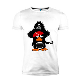 Мужская футболка премиум с принтом Пингвин - тусовщик в Екатеринбурге, 92% хлопок, 8% лайкра | приталенный силуэт, круглый вырез ворота, длина до линии бедра, короткий рукав | пингвин | пират