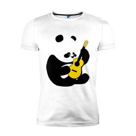 Мужская футболка премиум с принтом Панда играет на гитаре в Екатеринбурге, 92% хлопок, 8% лайкра | приталенный силуэт, круглый вырез ворота, длина до линии бедра, короткий рукав | панда