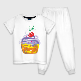 Детская пижама хлопок с принтом кексик в Екатеринбурге, 100% хлопок |  брюки и футболка прямого кроя, без карманов, на брюках мягкая резинка на поясе и по низу штанин
 | вишенка | еда | кексик | пироженка | сладости | тортики