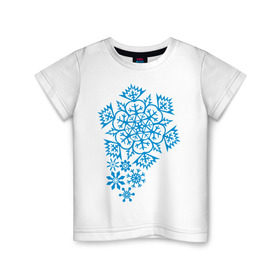 Детская футболка хлопок с принтом Узор из снежинок в Екатеринбурге, 100% хлопок | круглый вырез горловины, полуприлегающий силуэт, длина до линии бедер | Тематика изображения на принте: 2013 | new year | год змеи | змея | мороз | новый год | снег | снежика