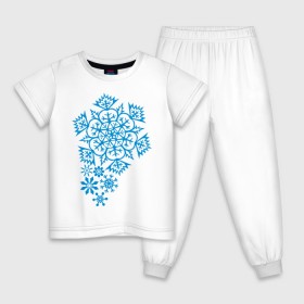 Детская пижама хлопок с принтом Узор из снежинок в Екатеринбурге, 100% хлопок |  брюки и футболка прямого кроя, без карманов, на брюках мягкая резинка на поясе и по низу штанин
 | Тематика изображения на принте: 2013 | new year | год змеи | змея | мороз | новый год | снег | снежика