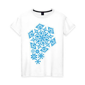 Женская футболка хлопок с принтом Узор из снежинок в Екатеринбурге, 100% хлопок | прямой крой, круглый вырез горловины, длина до линии бедер, слегка спущенное плечо | Тематика изображения на принте: 2013 | new year | год змеи | змея | мороз | новый год | снег | снежика