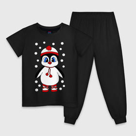 Детская пижама хлопок с принтом Пингвин в снегу в Екатеринбурге, 100% хлопок |  брюки и футболка прямого кроя, без карманов, на брюках мягкая резинка на поясе и по низу штанин
 | Тематика изображения на принте: пингвин
