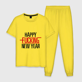 Мужская пижама хлопок с принтом Happy fucking New Year в Екатеринбурге, 100% хлопок | брюки и футболка прямого кроя, без карманов, на брюках мягкая резинка на поясе и по низу штанин
 | 2013 | happy new year | new year | нг | новый год | новый год 2013 | с новым годом