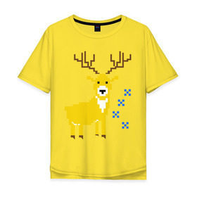 Мужская футболка хлопок Oversize с принтом Олень и снежинки в Екатеринбурге, 100% хлопок | свободный крой, круглый ворот, “спинка” длиннее передней части | new year | вязаный | новогодний | олень | пиксельный
