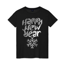 Женская футболка хлопок с принтом Happy Year & Snowflake в Екатеринбурге, 100% хлопок | прямой крой, круглый вырез горловины, длина до линии бедер, слегка спущенное плечо | 2013 | happy new year | new year | год змеи | дед мороз | новый год | снежинка | узор
