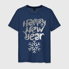 Мужская футболка хлопок с принтом Happy Year & Snowflake в Екатеринбурге, 100% хлопок | прямой крой, круглый вырез горловины, длина до линии бедер, слегка спущенное плечо. | 2013 | happy new year | new year | год змеи | дед мороз | новый год | снежинка | узор