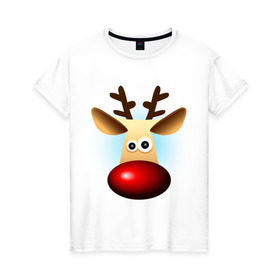 Женская футболка хлопок с принтом WOW Deer в Екатеринбурге, 100% хлопок | прямой крой, круглый вырез горловины, длина до линии бедер, слегка спущенное плечо | 2013 | happy new year | new year | год змеи | дед мороз | новый год | олень