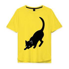 Мужская футболка хлопок Oversize с принтом Черная/Белая кошечка в Екатеринбурге, 100% хлопок | свободный крой, круглый ворот, “спинка” длиннее передней части | влюбленная кошка | влюбленный котенок | киса | китти | кот | котенок | кошка | кошки | прикольные картинки | черная белая кошечка