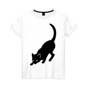 Женская футболка хлопок с принтом Черная/Белая кошечка в Екатеринбурге, 100% хлопок | прямой крой, круглый вырез горловины, длина до линии бедер, слегка спущенное плечо | влюбленная кошка | влюбленный котенок | киса | китти | кот | котенок | кошка | кошки | прикольные картинки | черная белая кошечка