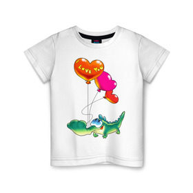 Детская футболка хлопок с принтом КРОКОДИЛ С СЕРДЕЧКАМИ в Екатеринбурге, 100% хлопок | круглый вырез горловины, полуприлегающий силуэт, длина до линии бедер | i love you | детские | детям | для детей | крокодил | любовь | я тебя люблю