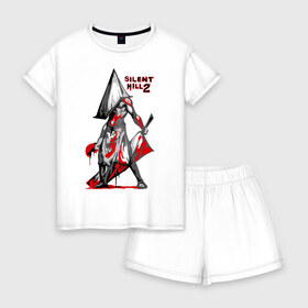 Женская пижама с шортиками хлопок с принтом Silent Hill (палач) в Екатеринбурге, 100% хлопок | футболка прямого кроя, шорты свободные с широкой мягкой резинкой | кино | кровь | сайлент хилл | топор | ужастик | ужасы | фильм