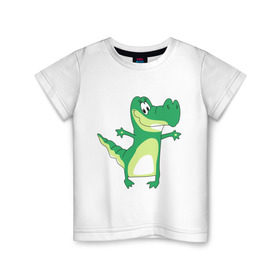 Детская футболка хлопок с принтом КРОКОДИЛЬЧИК в Екатеринбурге, 100% хлопок | круглый вырез горловины, полуприлегающий силуэт, длина до линии бедер | Тематика изображения на принте: аллигатор | детские | животные | звери | зверушки | крокодил