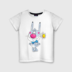 Детская футболка хлопок с принтом ЗАЙЧИК С РОМАШКОЙ в Екатеринбурге, 100% хлопок | круглый вырез горловины, полуприлегающий силуэт, длина до линии бедер | 