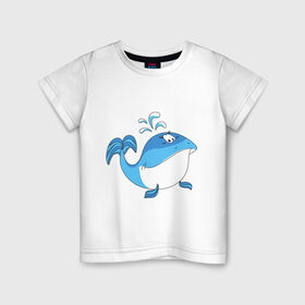 Детская футболка хлопок с принтом ВАЖНЫЙ КИТ в Екатеринбурге, 100% хлопок | круглый вырез горловины, полуприлегающий силуэт, длина до линии бедер | детские | животные | звери | зверушки | китенок | рыба | рыбка | фонтан