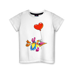 Детская футболка хлопок с принтом ПТИЦА С СЕРДЕЧКОМ в Екатеринбурге, 100% хлопок | круглый вырез горловины, полуприлегающий силуэт, длина до линии бедер | воздушный шарик | детские | животные | звери | зверушки | птичка | сердце