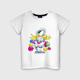 Детская футболка хлопок с принтом ЗАЯЦ С ШАРИКАМИ в Екатеринбурге, 100% хлопок | круглый вырез горловины, полуприлегающий силуэт, длина до линии бедер | зайчик | заяц | зверята | картинки | милые