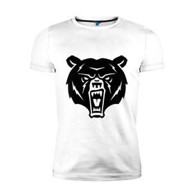 Мужская футболка премиум с принтом Медведь в Екатеринбурге, 92% хлопок, 8% лайкра | приталенный силуэт, круглый вырез ворота, длина до линии бедра, короткий рукав | Тематика изображения на принте: животное | зверь | зубы | клыки | мишка | оскал | пасть | хищник