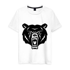 Мужская футболка хлопок с принтом Медведь в Екатеринбурге, 100% хлопок | прямой крой, круглый вырез горловины, длина до линии бедер, слегка спущенное плечо. | Тематика изображения на принте: животное | зверь | зубы | клыки | мишка | оскал | пасть | хищник