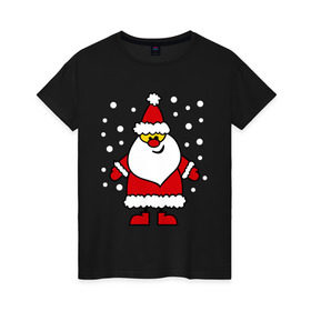 Женская футболка хлопок с принтом Веселый Дед Мороз в Екатеринбурге, 100% хлопок | прямой крой, круглый вырез горловины, длина до линии бедер, слегка спущенное плечо | новогодний | рождество | санта клаус