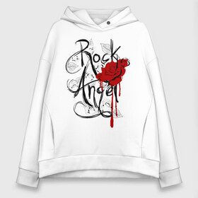 Женское худи Oversize хлопок с принтом Rock angel red rose в Екатеринбурге, френч-терри — 70% хлопок, 30% полиэстер. Мягкий теплый начес внутри —100% хлопок | боковые карманы, эластичные манжеты и нижняя кромка, капюшон на магнитной кнопке | rock | rock angel | красная роза | роза | рок | рок музыка