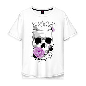 Мужская футболка хлопок Oversize с принтом Skull with rose в Екатеринбурге, 100% хлопок | свободный крой, круглый ворот, “спинка” длиннее передней части | Тематика изображения на принте: rock | rose | роза | рок | рок музыка | череп