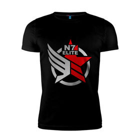 Мужская футболка премиум с принтом N7 Mass Effect в Екатеринбурге, 92% хлопок, 8% лайкра | приталенный силуэт, круглый вырез ворота, длина до линии бедра, короткий рукав | Тематика изображения на принте: n7 elite | видеоигры | играть | игроманам