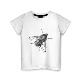 Детская футболка хлопок с принтом Назойливая муха в Екатеринбурге, 100% хлопок | круглый вырез горловины, полуприлегающий силуэт, длина до линии бедер | Тематика изображения на принте: животные | муха | назойливая | назойливая муха | прикольные картинки